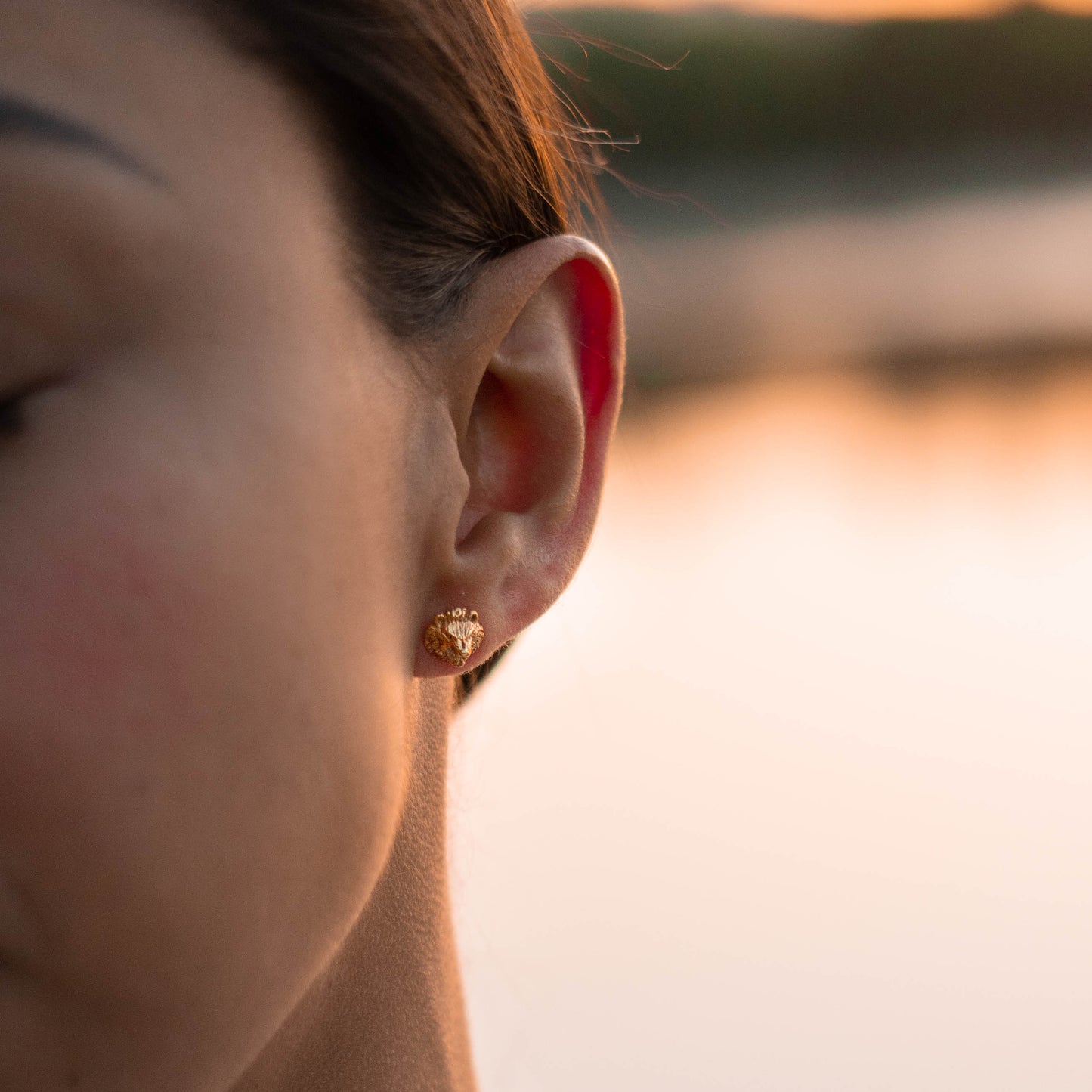 Arete león oro amarillo 14 K