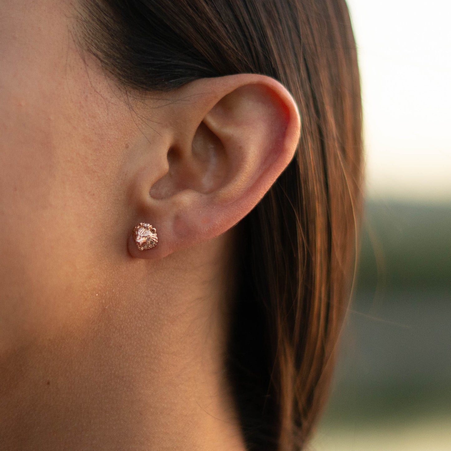 Arete león con baño oro rosa
