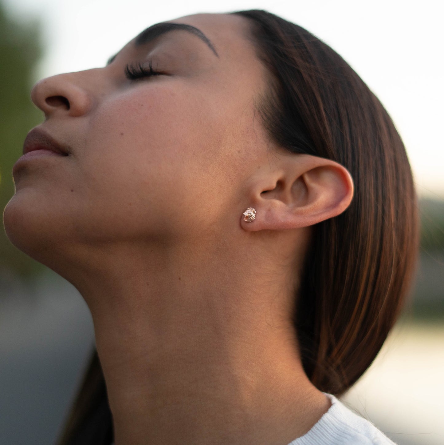 Arete león con baño oro rosa